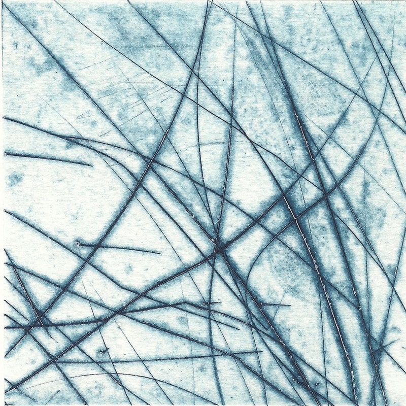 Gravure Joan Beall 2015 pointe sèche bleue